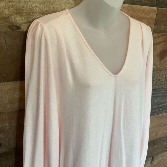 Gibson Sweater V-Neck Cozy Fleece Blouson Sleeve Pink Pastel Women Size Small - Picture 6 of 11